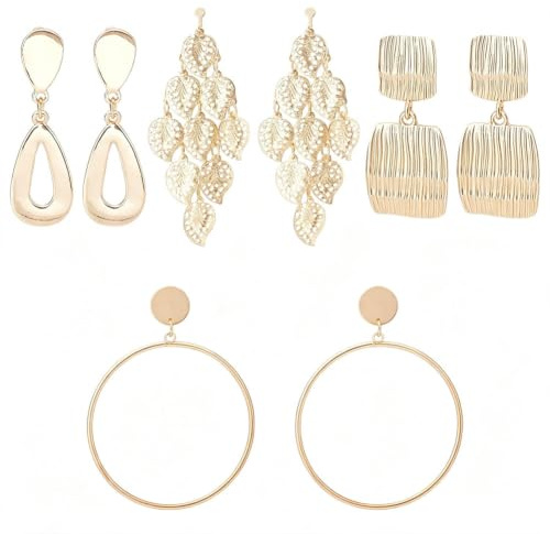 UNICRAFTALE 5 Paar Goldene Ohrclips 5 Stile Nicht Durchdringende Baumelnde Ohrclips Geometrische Clip Ohrringe Quadratisch Rechteckig Rund Clip Ohrringe Modeschmuck Für Frauen