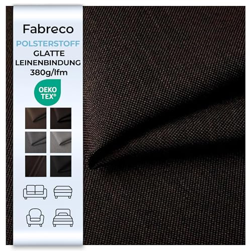 Fabreco - Polsterstoff Meterware SAWANA (100 x 148cm) | Stoff Meterware in Leinen-Optik | Strukturstoff Webstoff Möbelstoff | Robuster & pflegeleichter Stoffe für Sofa, Sessel & Deko (Dunkelbraun)