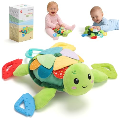 Knirose 6 in 1 Baby Spielzeug Montessori Spielzeug Baby Schildkröte Kuscheltier Spielzeug mit Greifling Rassel Spielzeug, Baby Sensorik Spielzeug 0-3 3-6 Monate, Neugeborenes Junge Mädchen Geschenk