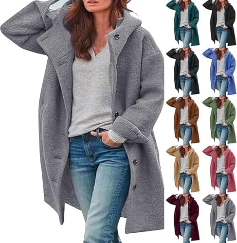 HOOUDO Trench Coats for Women Winter Casual Wool Pea Coat Jackets Ladies Casual Loose Jacket Windproof Windbreaker Outwear with Pockets