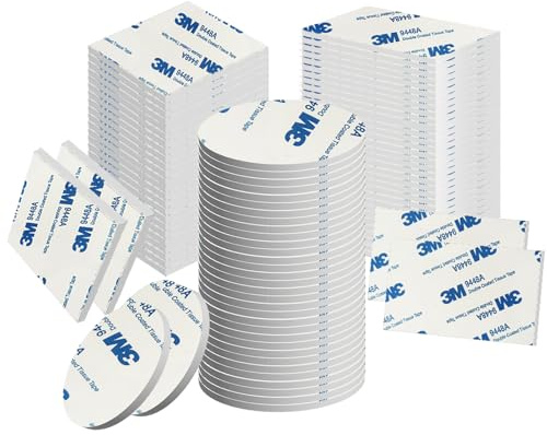 Fanree Pads Adesivi Bilateri, 60Pcs Nastro di Montaggio Pesante con Adesivo, Nastro Autoadesivo Incluso in Forme Quadrate, Rotonde e Rettangolari