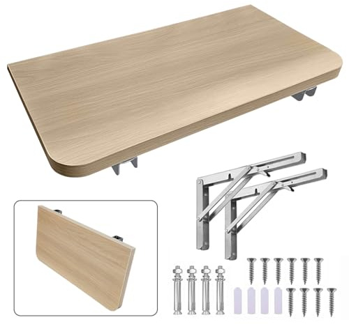 HIDEWALKER Plegable Madera Estanteria Pared Puede Soportar 50 kg Baldas Flotantes Cocina Sala de Estar Dormitorio Baño Garaje Estantes de Pared (48x30cm Acabado de Madera Natural 1 Pieza)