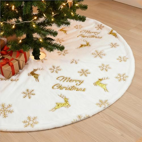 Weihnachtsbaum Decke, Weihnachtsbaum-Rock, 90cm, Christbaumdecke Rund Weiß, Tannenbaum Unterlage, Weihnachtsbaum Teppich, Christmas Tree Skirt, Für Weihnachtsdeko Urlaub Party Deko