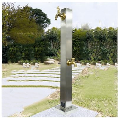 HUFIREHU Colonna d'Acqua Fontana A Colonna da Giardino Fontana da Giardino in Stile Antico Colonna con Rubinetto Verticale for Esterni per Prato E Giardino(Silver,95CM_B)