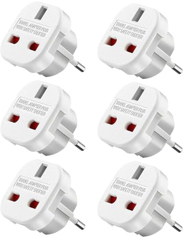 XUXLEKK Adaptador de Enchufe de UK a Enchufe Europeo, 6 Piezas UK to EU Plug Adapter, Adaptador Enchufe UK a Europeo, Enchufe Tipo G a 2 Pin Europeo UE para Europa, España, Francia, Alemania (Blanco)