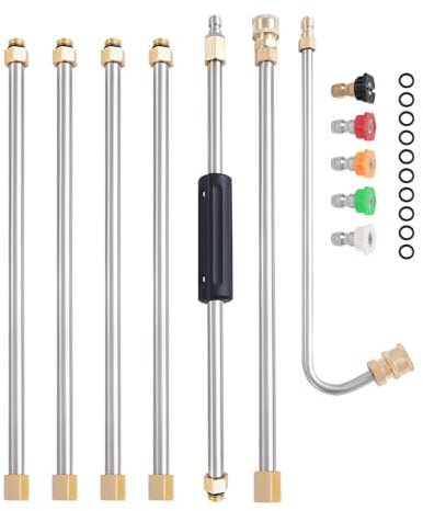 Fridgestea High Pressure Washer Extension Wand, 4000 PSI Telescopic Cleaning Tool with 1/4 Quick Connect, Includes 5 Nozzle Tips & 10 Seals for Roof and Window Cleaning