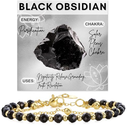 Farfume Schwarzes Obsidian Perlenarmband Edelstein Armband für Damen