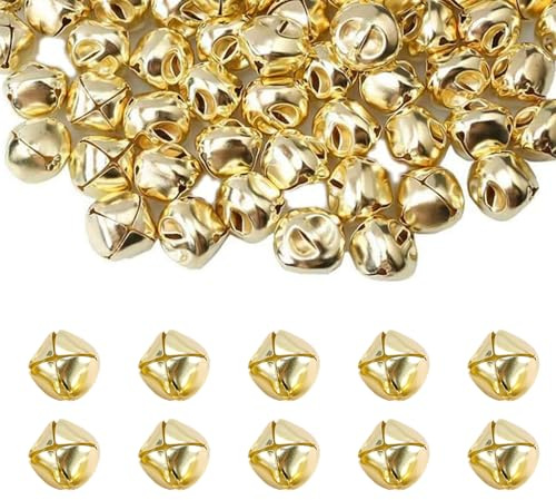 Nzexlyva 100 Pcs Bells for Crafts, Christmas Bells, Tiny Bell for Crafting, Christmas Tree Decorations, Metal Crafts Musical Sleigh Beads for Festival Decoration DIY Jewellery Toys Making