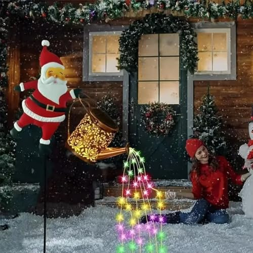 Christmas Solar Kettle Lights Garden Lawn Decorative Lights Santa Kettle Ground Lamp, Solar Santa Claus Watering Can for Outside Gardens Gift Lawn Patio (Colorful-1pc)