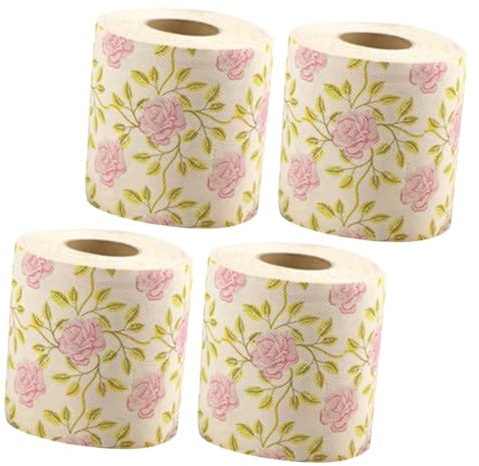 HONITANO 4 Rollos de Papel Higiénico de Pulpa de Bambú Estampados Creativos de Rosas, Diseño Delicado y Colorido, Adecuado para Baño en Temporada Navideña