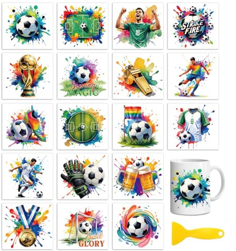 Peacoblue 18 Bögen Rub-On-Transfers Fußball für Bastelarbeiten, 9.1×9.9 cm UV-DTF-Becheraufkleber, wasserdicht, für Holz, Glas, Becher, Tassen, Spiegel B0G4RLDJ67