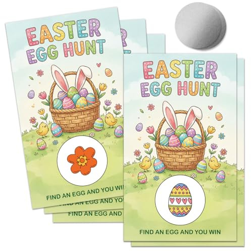THEBESTU 50 Pcs Easter Egg Hunt Scratch off Game Cards, Funny Bunny Birthday Themed Scratch Cards, Ideal for Easter Games, Birthday Party Game Vouchers, Lottery Prize Raffle Tickets