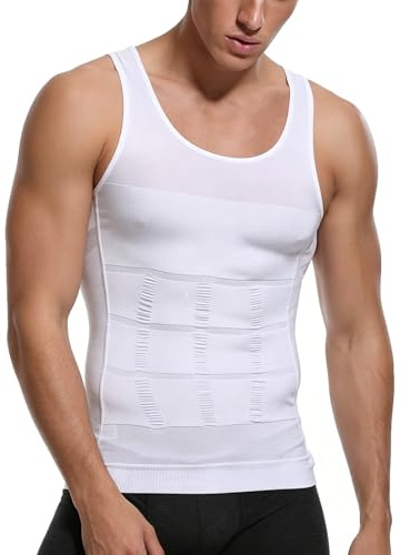 Compression Vest Men Slimming Waist Trainer Shapewear Vest Body Shaper Tank Top Seamless Undershirts (UK, Alpha, 3XL, Regular, Regular, White)