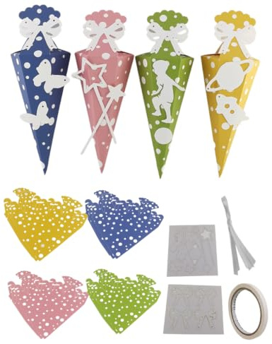 KACZUS 12 Sac Cadeau pour la Rentrée Scolaire | Cornet Surprise DIY avec Rubans & Cartes | Joli Sac Conique Kit Créativité Récompense Enfants Garçons Filles