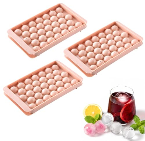 Round ice Tray Mold, a Set of 3 Pink Round ice Trays, Suitable for Home Bartenders and Whiskey Enthusiasts to use as Ball Shaped molds