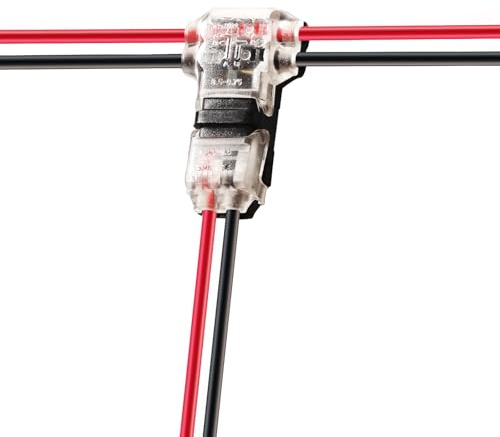 Low Voltage Wire Connectors Solid Connection, T Tap Wire Connectors, T Type 2 Pins Wire Splice Connectors, Solderless No Stripping 3 Way Wire Connector for LED Strip, Automotive Fits 24-20 AWG 12 Pack