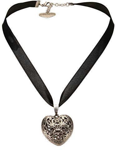 Alpenflüstern Satin-Trachtenkette Trachtenherzerl - Damen-Trachtenschmuck Dirndlkette schwarz DHK242