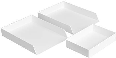 Amazon Basics Rectangular Plastic Desk Organizer Bundle, 3 Pieces Letter Tray and Accessory Tray for Office Supplies, Document Organization, Workspace Storage, 10 x 13.4 inches, White