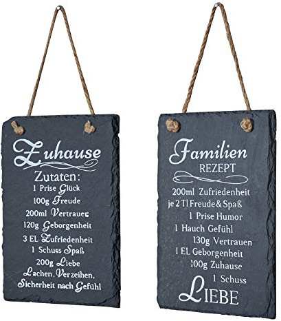 levandeo 2er Set Wandbilder Sprüche 15x20cm Rezept Schilder Schiefer Schiefertafel Deko Wanddeko Familie Freunde