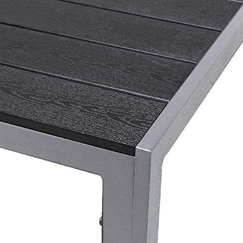 FineHome Schöner Aluminium Gartentisch Non Wood Esstisch Gartenmöbel Tisch Silber/Schwarz Holzimitat wetterfest 150x90x74cm