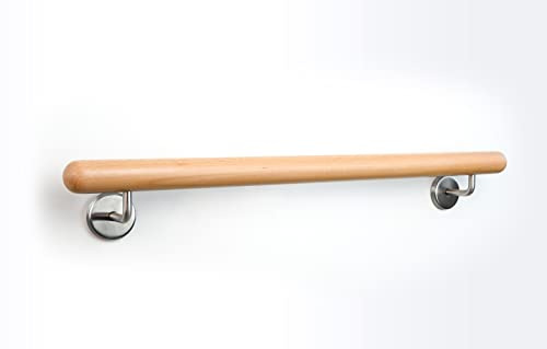 Holz-Handlauf Set mit halbrunden Abschlüssen und Haltern 50-290 cm am Stück (Buche, 80cm)