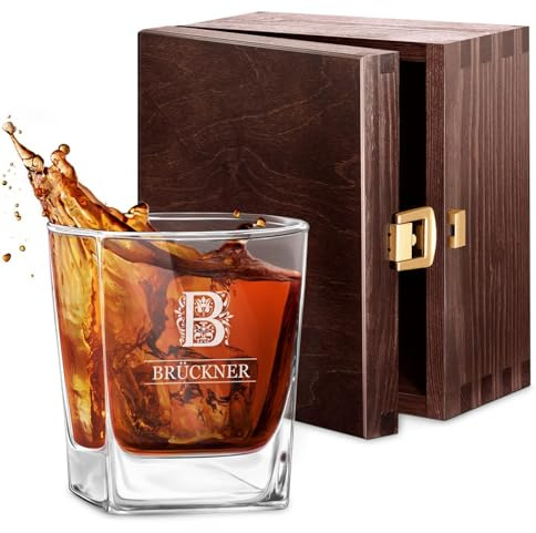Maverton Whisky Glas - 250 ml - Whiskyglas mit Gravur - mit Namen und Datum - personalisierte Geschenke für Männer - Geburtstagsgeschenk für Männer - für Cognac - Bourbon - Whisky Geschenk