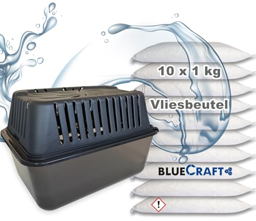 10x 1kg Luft-Entfeuchter Granulat Nachfüllpack im Vliesbeutel + Luftentfeuchter Box Feuchtigkeitskiller ohne Strom