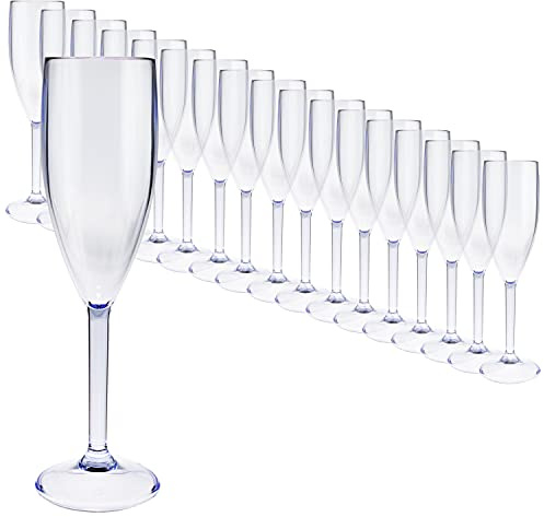 Lot de 18 flûtes à champagne en acrylique (SAN) - 150 ml - Bleu transparent - Sans BPA