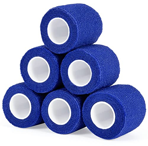Haftbandage Verband Selbstklebender 5cm x 4,5m, 6 Rollen Fixierbinde Selbsthaftend Kohäsive Bandage für Erste Hilfe Dog Tierarztwickelband Sport Elastische Binde für Handgelenk, Füße (Blau)