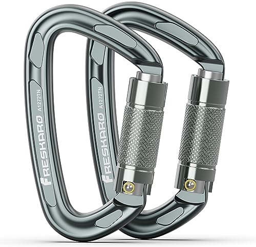 FresKaro Karabiner Klettern, karabinerhaken groß, HMS schraubkarabiner, Schnellverschluss und Schwerlast, UIAA Zertifiziert Carabiner Für Bergsteigen, Abseilen, Hundeleinen, Stark, 2Stück, Grau