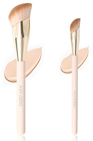 ENZO KEN Abgewinkelt Creme Foundation und Kleine Unter den Augen Concealer Pinsel Set, Nasenkontur und Flüssige Blusher Pinsel Set Goldener für Concealer, Highlighter, Puderkontur, Bronzer. 11L&M