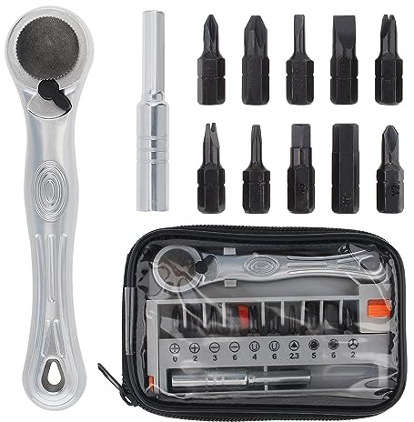 Omninmo 12pc 1/4 Mini Ratchet Wrench Pocket Screwdriver Set with 90 Degree Mini Offset Reversible Drive Handle Multi Hex Bit