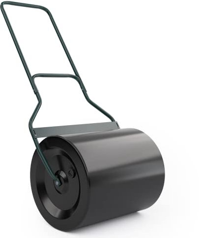 TANGZON 48L/60L/63L Steel Garden Lawn Roller, Water Sand Filled Outdoor Grass Roller with Removable Drain Plug & Scraper Bar, Heavy Duty Metal Lawn Push Rolling Tool (60L, Black + Green)