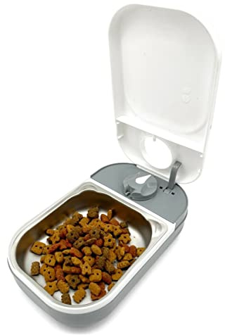 Closer Pets C100 Single Meal Timer-Controlled Automatic Pet Feeder - For Cats and Small Dogs, Wet or Dry Food with Stainless Steel Bowl Insert, up to 400 g, White