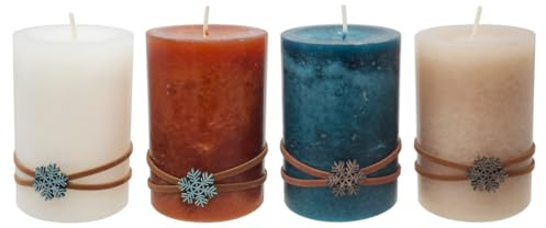 Adventskerzen Kerzen 9cm H Braun Petrol Creme Beige Schneeflocke Weihnachten Deko 4 Stück