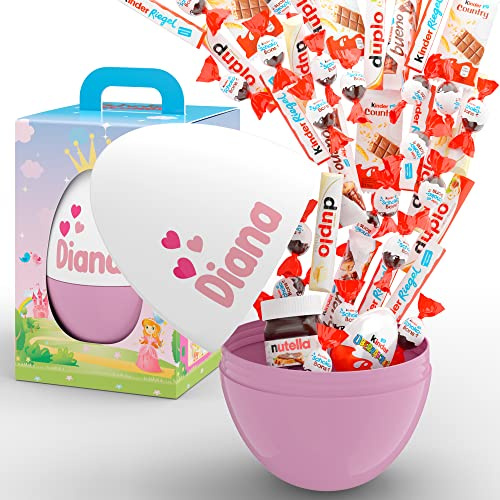Personalisiertes Riesen Ei mit Schokolade für Mädchen – XXL Prinzessin Geschenkbox Großpackung mit Namen - Rosa Überraschungs Geschenkidee für Frau, Freundin zu Geburtstag, Ostern, Weihnachten
