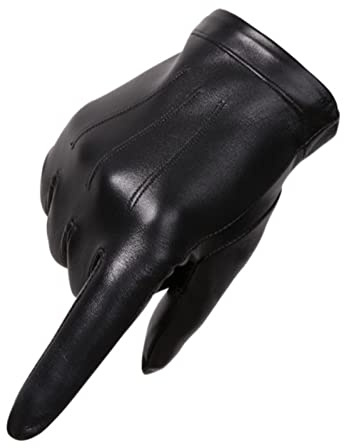 WORNEW Guanti in Pelle da Uomo Ciclismo all'aperto Invernale Guida Guanti Touch Screen in Pelle Corta Spessa e Antivento Guanti Invernali (Color : Black, Size : XL)
