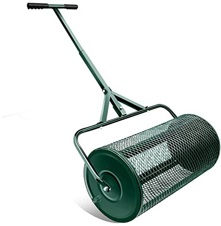 Spandiconcime Per Prato E Giardino - Spargitore A Spinta/Rimorchio A Rullo Da 24 Pollici - Compost, Muschio Di Torba, Terreno Superiore, Per Topdressing E Piantine, Spargiletame Per Giardino E Prato