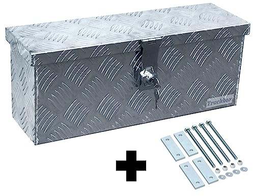 Truckbox D015 + inkl. Montagesatz MON301 Deichselbox, Werkzeugbox, Alu Riffelblech, Alubox, Staukasten, Anhängerkiste - ca. 13 Liter Edelstahlhaus GmbH