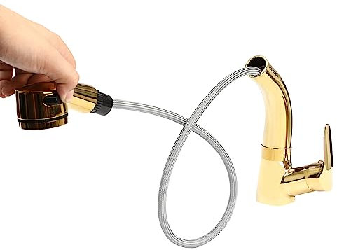 Waschtischarmatur Wasserhahn Bad mit ausziehbar Brause Bad Waschbecken Mischbatterie für Modern Waschbecken Gold