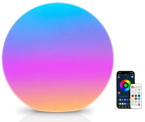 LOFTEK Color Changing Night Light, Smart LED Lamp with Bluetooth APP and Remote Control, 220 Scene Modes, 12-inch RGB Ball Mood Lighting for Living Room (Corded Electric)