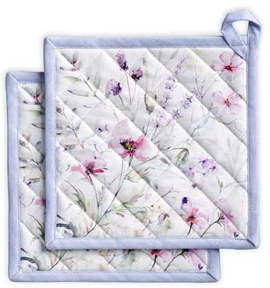 Maison d' Hermine Topflappen, 100% Baumwolle, 2er-Set (20cm x 20cm) Oster-Hotpads, hitzebeständig, mit Schleife-Topfhalter zum Backen, Grillen, Zuhause, Summer Floral – Frühling/Sommer