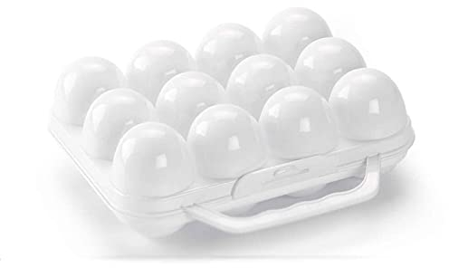 ACAN Tradineur - Pack de 3 hueveras de plástico de color blanco con tapadera, 12 espacios para huevos, cocina, resposteria, fabricadas en España, 7 x 20 x 18,5 cm, modelo aleatorio