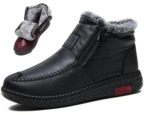 MAOAEAD Botas de nieve cálidas y gruesas de polar para mujer - Impermeables y antideslizantes - En cuero de algodón - Ancho - Para mujer, Negro , 40 EU