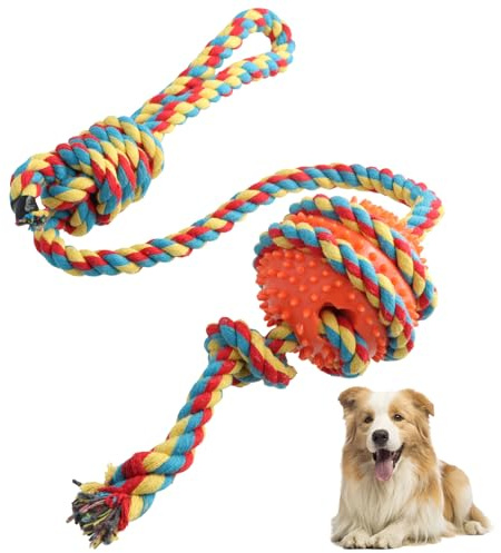 Rapidbok Balle avec corde pour chien - Jouet pour chien avec corde - Jouet indestructible - Jouet pour chien avec corde - Jouet pour chien pour le plaisir et les soins dentaires