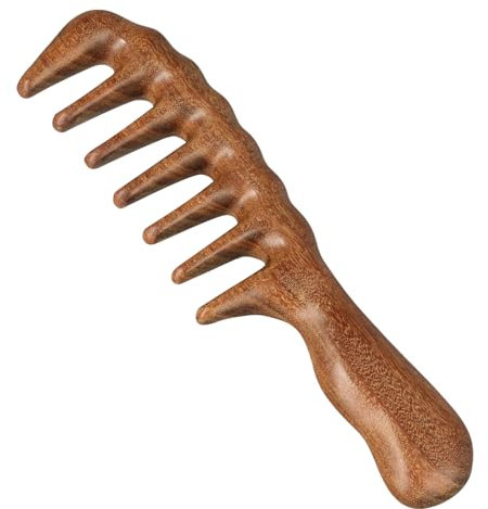 Pettine e Sandali di Legno: Denti Larghi, Pettine Antistatica per Capelli Ricci, Fatti a Mano, Qualità Naturale, Districante per Uomini e Donne