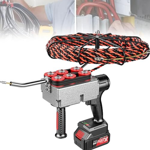 URJWAN Filettatrice al Litio Senza Spazzole da 15 M, Filettatrice Automatica, Dispositivo per Filettare Tubi Nascosti con Cavo da Elettricista, Filettatrice per Pareti,37500mAh-2batteries