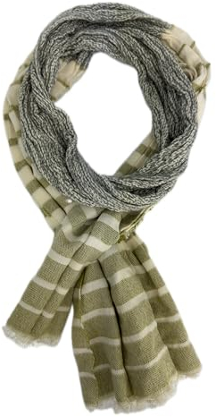Baumwollschal Wollschal Damenschal Herrenschal Knitterlook Streifenmuster dünn in grau gün weiß Made in Germany