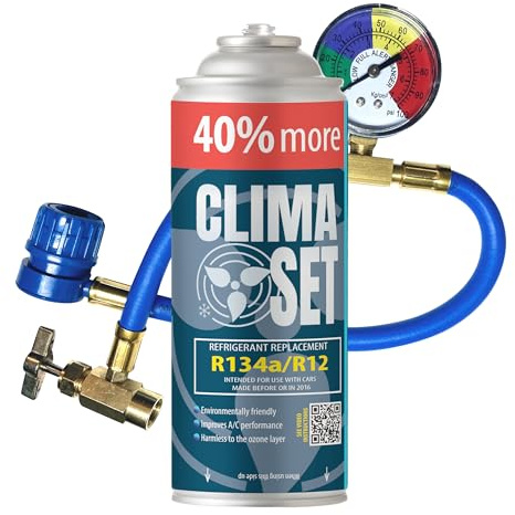 ClimaSet Remplacement du gaz refrigerant R134a 1x235 g pour Climatisation manometre clim, Climatiseur - flexible climatisation - Recharge climatisation voiture - Gaz R134a - cartouche gaz - ECO