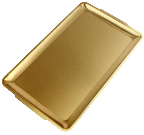 Skelang Stainless Steel Serving Platter, 40 Cm Rectangle Dinner Plate, Vanity Tray for Party, Camping, BBQ, Desserts, Appetizer, Bathroom Supplies (Brushed Gold)
